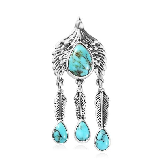 Artisan Crafted Blue Moon Turquoise Eagle Pendant in Sterling Silver 3.30 ctw - Picture 8 of 15